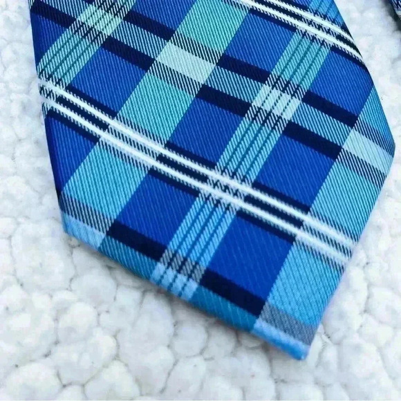 Nautica Blue & White Checkered Plaid Mens 100% Silk Necktie - Picture 9 of 10